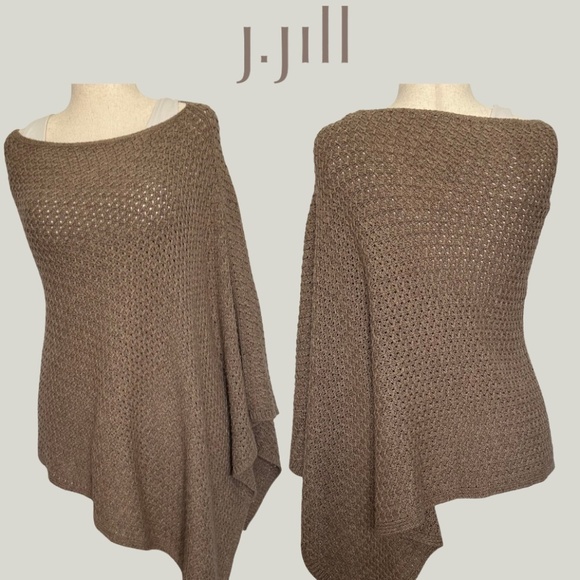 J. Jill Taupe Knit Asymmetrical Poncho - Picture 1 of 2